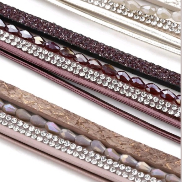 Gold Layered Leather Rhinestone Bracelet - Picture 3 of 6